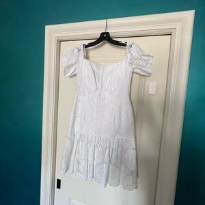 NICHOLAS White Eyelet Tiered Mini Dress